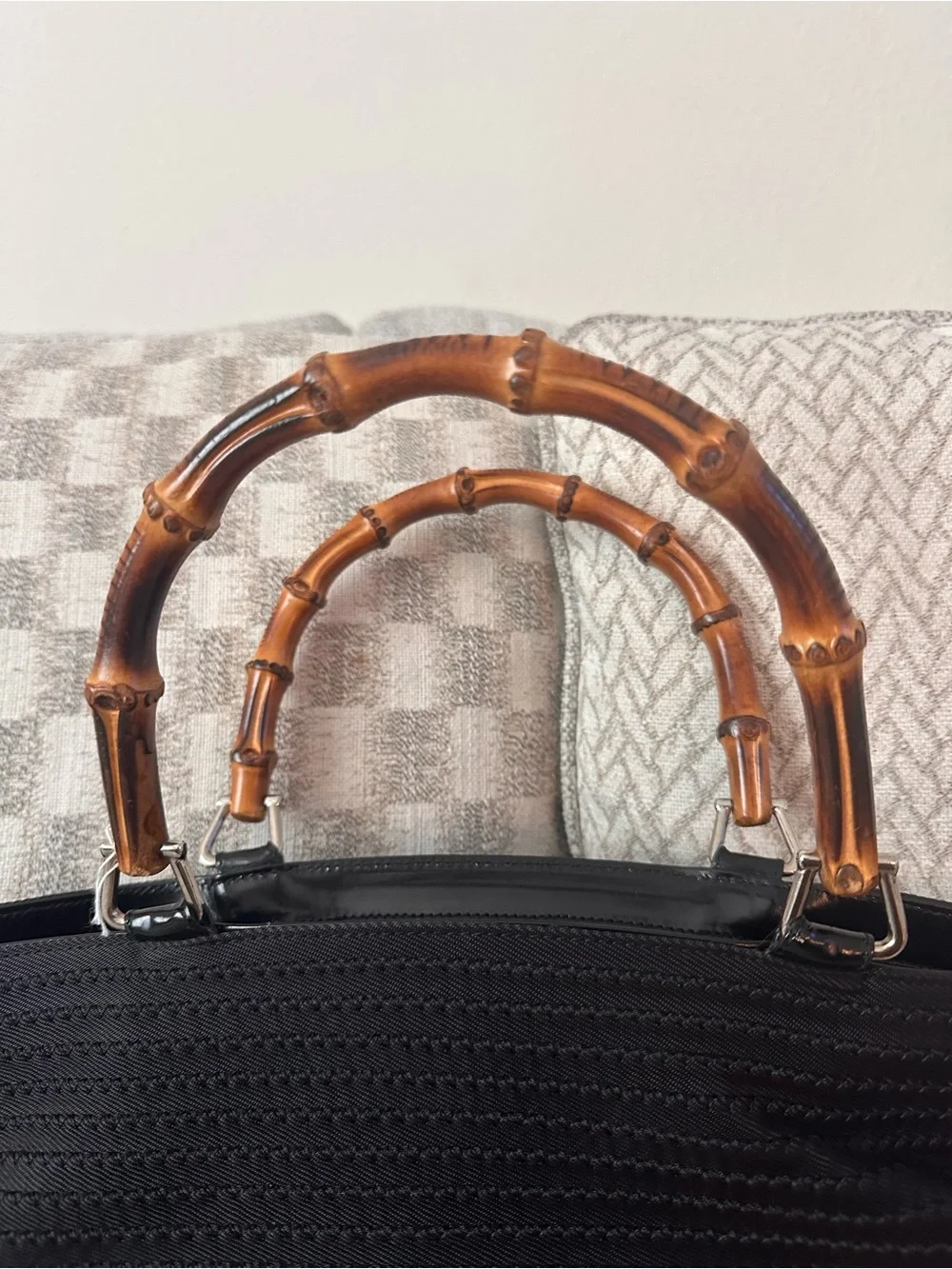 Gucci Black Tote with Bamboo Top Handles and Detachable Strap